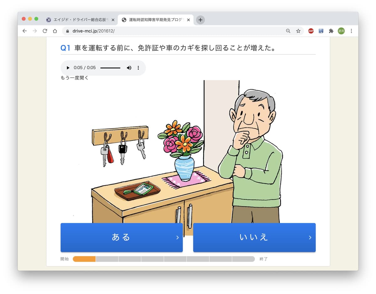 JAFが運営する「エイジド・ドライバー総合応援サイト」の画面_認知の機能チェック