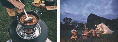 石油こんろで鍋料理を調理