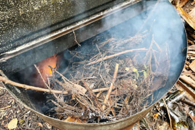 落ち葉も可能な限り焼却しておく。ただ今年は作業の前日や前々日に雨が降ることも多く、結構な量を残してしまったのが悔やまれる