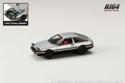 ダイキャスト製1/64スケールトヨタ「スプリンター トレノGT APEX JDMスタイル」（シルバー／ブラック）