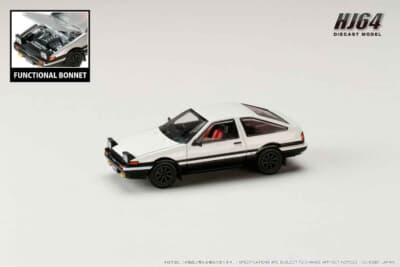 ダイキャスト製1/64スケールトヨタ「スプリンター トレノGT APEX JDMスタイル」（ホワイト／ブラック）