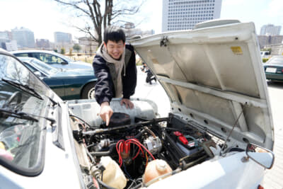 数日前に燃料ポンプの不調があったそうだが、交換して無事、石川から約450kmを走破し会場入り