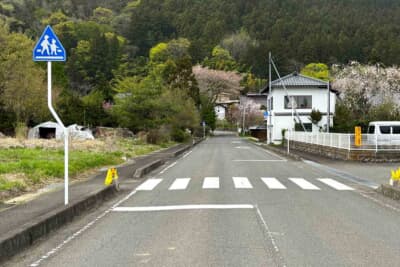 横断歩道標識や横断歩道があるところでは、歩行者や自転車に注意しよう