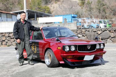 マツダ サバンナRX-3と、オーナーの中筋宏樹さん