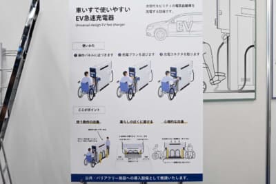 コンクリートの基礎にもぶつからないデザインも採用。ただ、重い充電ケーブルをどう這わせ、どう充電プラグを車いすドライバーが持っていけるのか、にはまだ最適解は見つかっていない