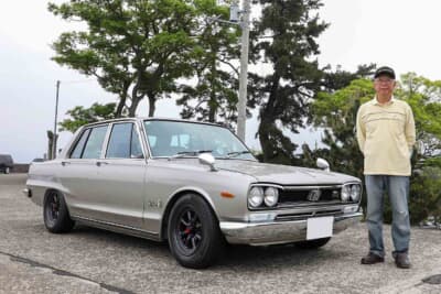 1972年式の日産 GC10型 スカイライン GT-Xとオーナーの近藤喜代志さん