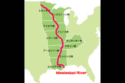 今回の旅のルート。ミシシッピ川を北上しながら、アメリカン・ミュージックの歴史を辿る