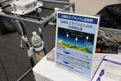 今回デモンストレーションとして行われたのが気球に使う水素発生器。ボンベなどを搭載しなくても、これを搭載すれば浮力を発生させることができる
