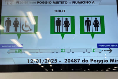 ローマを走る日立製の在来線には6車両中3車両にお手洗いが設置されているようです