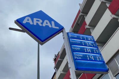 ここ最近のミュンヘン市内のガソリンスタンドの価格（一番安い時間帯）。地域や場所によっても若干の価格差あり