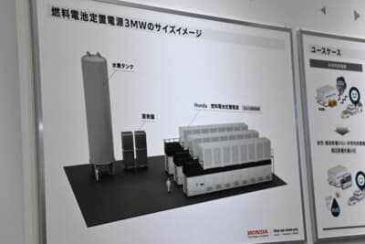 ホンダ燃料電池定置電源 モックアップ：250kWユニットをベースに4ユニット（1000kW）まで連結可能