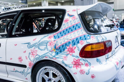 ホンダ EG型 シビック：今回のためにボディにカスタムペイントをまとい、インドネシアから大阪にやって来た