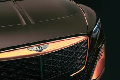 ベントレー バトゥール ザ・ブラックローズ:フロントグリルやエンドレスボンネットラインのブライトウェアにサテンローズゴールドのアクセントをプラスしている