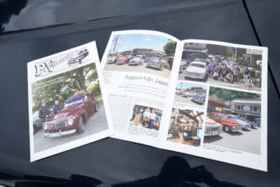 1959年製 ボルボ PV544：本国スウェーデンのPVクラブにも入っている呉さん。日本でのPV544やアマゾンのミーティングの情報などを積極的に発信しているそうだ。その記事が紹介された会報を持参してくれた