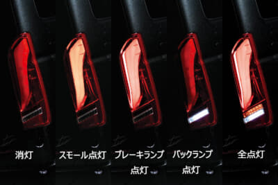 ジュエルLEDテールランプ ウルトラ オメガ：スモール、ブレーキ、ウインカー、バックの全てに高輝度LEDが採用されたオールLEDモデル。LEDとLEDライトバーは、両側合計で174LED＋2LEDライトバーを誇る。さらにワイルドなLEDライトバーが強烈なまでに存在感を醸し出す