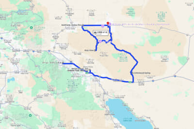 パームスプリングスからメタテランチを経由し、ジョシュアツリー国立公園の南東部から入って西へ向かって移動した