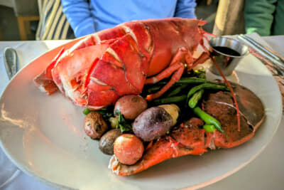想像を絶する巨大なロブスターがサーブされた。最後まで美味しくいただいた
