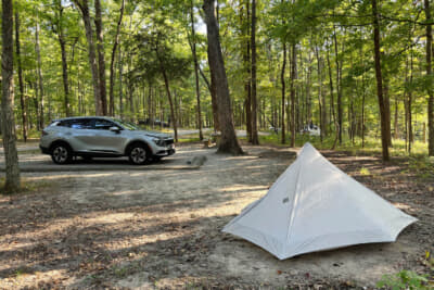 ぼくのテントサイト。カリフォルニア以来、久々のテント泊となった