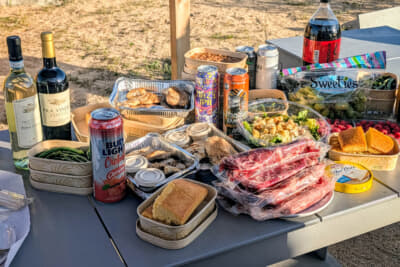 夕方は一行でBBQ。施設で用意してくれたセットに、自前で調達した飲み物や果物を組み合わせる