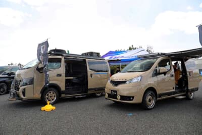 日産系商用バンの製品を精力的に手掛けるボディラインも、日産 キャラバンとNV200を展示し、トヨタ ハイエースユーザーに積極的に日産車の魅力を提案
