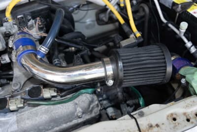 スズキ HA23S型 アルト:パワー系のチューニングは吸排気系のみ。エアクリーナーは部活の前の車両から引き継いでいる