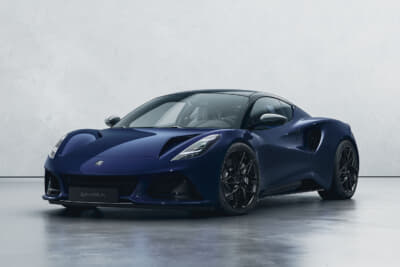 ロータス エミーラ ターボSE：メリディアンブルーのボディにシルバーのアクセントカラーを施したオプションのレーシングライン