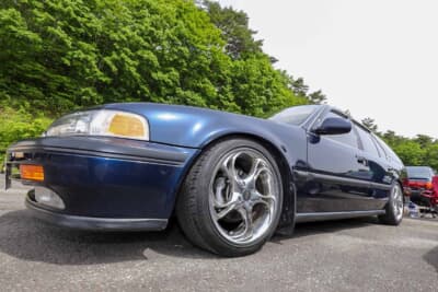 ホンダ アコード ワゴン：ダウンサスによって車高を低くし、フェンダーアーチに被るほど下げるのがこだわり