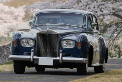 アートビレッジ明神池の周回路を使ってのPC競技をする参加車両たち、今回は桜がピークということもあり希少なヒストリックカーと桜の写真を収めようという見学客も多いポイントであった