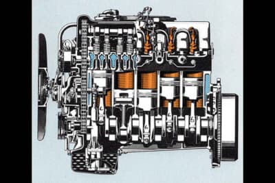 W123の5気筒ディーゼル・エンジンの断面図