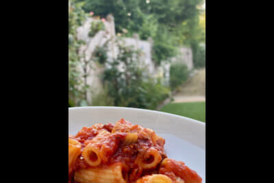 お天気の良い日はお庭でご飯を食べました