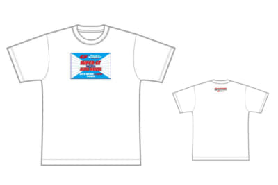 コラボTシャツ：フロント（左）に「SUPER GT featuring AUTO MESSE」の大きなロゴが入り、バック（右）には「Let's go to the circuit!!」とプリント。それぞれにSUPER  GTのロゴも入る