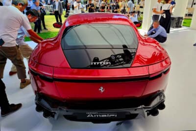 フェラーリ アマルフィ:12チリンドリ譲りの「可変アクティブ・ウィング」を活用して、LD(ロー・ドラッグ)/MD(ミディアム・ダウンフォース)/HD(ハイ・ダウンフォース)の3種類を自動的に切り替える「アクティブ・エアロダイナミクス」を採用する