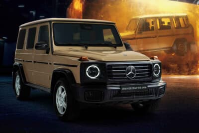 メルセデス・ベンツG 450 d Edition STRONGER THAN THE 1980s ：20台発売のコロラドベージュ。ウインカーランプも往時の主流だったオレンジを起用