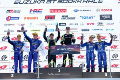トップはCARGUYのフェラーリ、2位はLMcorsa、3位は61号車 SUBARU※レース後に2位LMcorsaが失格となり3位以下が順位繰り上げ