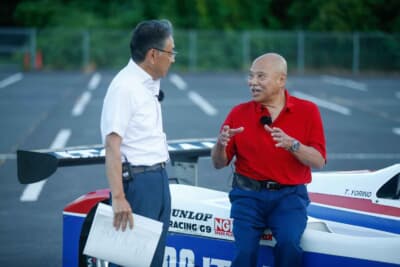 インタビューに答える寺田陽次郎さん。GCにゆかりのあるレジェンドドライバーたちの収録が行われたJ SPORTSの番組が楽しみだ