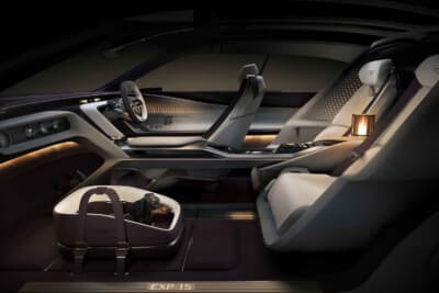 ベントレーEXP 15デザインビジョンコンセプト：助手席前に設えられたスペースは荷物だけでなく、ペットスペースにもなる