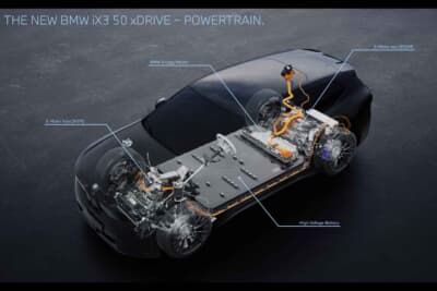 BMW iX3：フロントとリアに1基ずつモーターを積み、容量108.7kWhのバッテリーをフロア下に敷く