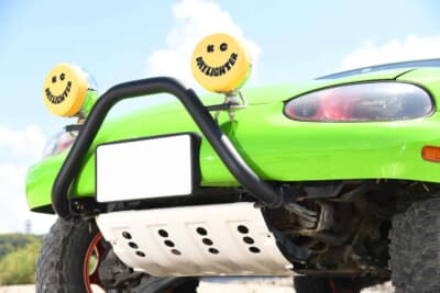 マツダ ロードスター：フロントガードはジムニー用を加工。アンダーガードは三菱 パジェロミニ純正装備品を流用