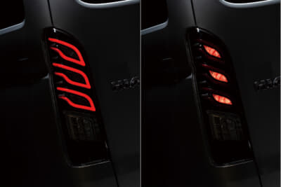 インテック ハイエース200系用フルLEDテールランプType2：左ポジション灯、右ブレーキランプ点灯