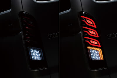 インテック ハイエース200系用フルLEDテールランプType2：左バックランプ点灯、右全点灯