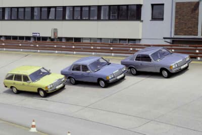 W123のラインナップ。左からステーションワゴン、セダン、クーペ
