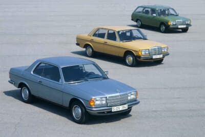 W123のラインナップ。左からクーペ、セダン、ステーションワゴン