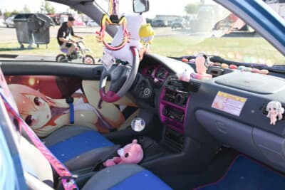 ドアトリムまで「そにアニ」キャラで遊んでいます。吊り輪はキティちゃん?