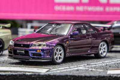 1/43スケール 京商 ダイキャスト 日産 R34型スカイライン GT-R VスペックII（ミッドナイトパープルII）