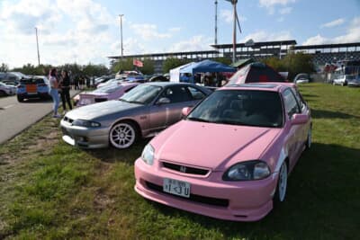 意味不明なナンバープレート装着のシュールなボディカラーでペイントのシビック