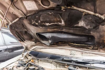 スバル アルシオーネ：年季の入ったボンネットの裏側