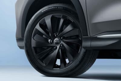 BYD SEALION 6:ブラック塗装の19インチホイールを履く。足もとからSUVらしい力強さを訴求する