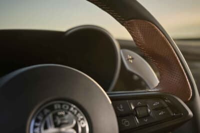 アルファ ロメオ ジュリア INTENSA&アルファ ロメオ ステルヴィオ INTENSA:タンカラーアクセントの入ったスポーツレザーステアリングがファンドライブへ誘う