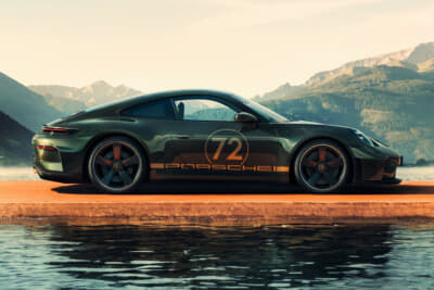 911 GT3 90 F. A.ポルシェ：サーキュラーデザインのスタートナンバーとPORSCHEのロゴが外装に合わせてカラーコーデされる