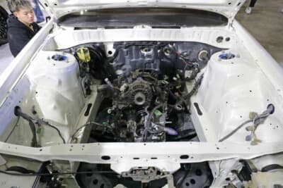 トヨタ GX71 マークII：エンジンは郷田板金でストックされていたRX-8用ローターを使ったブリッジポート13Bユニット。このエンジンを組んだのは雨さんだという